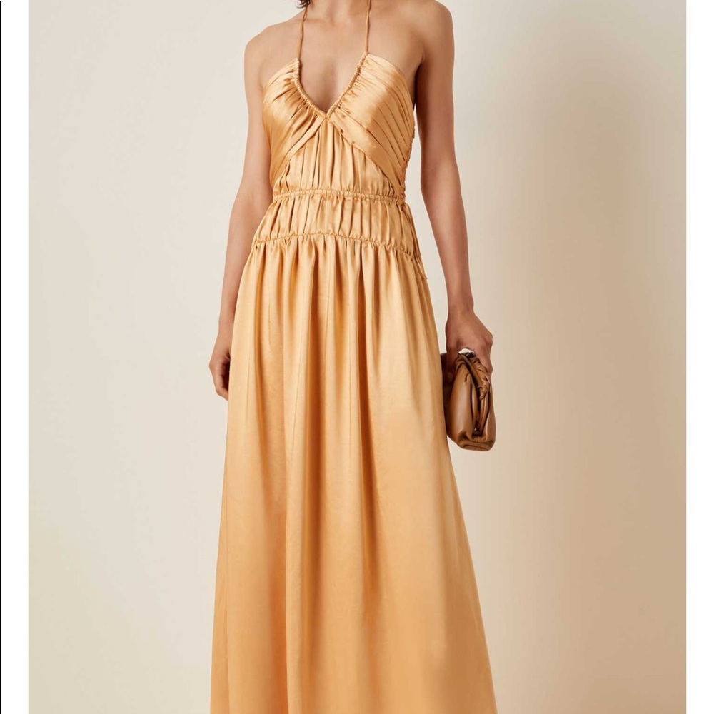 Jonathan Simkhai Clementine Ruched Satin Maxi Halter Gown
